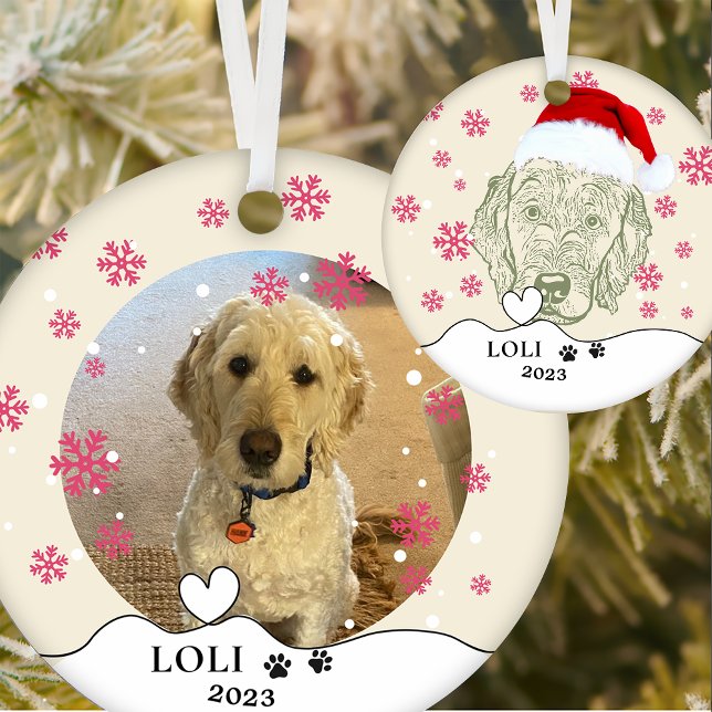 Ornamento De Cerâmica Desenho Mão Personalizado do Cão Labradoodle (Criador carregado)