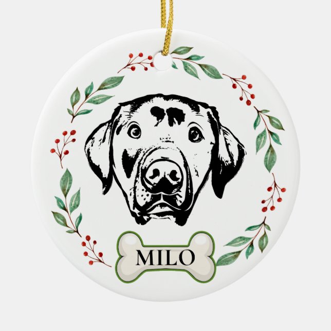 Ornamento De Cerâmica Desenho Personalizado de Mão do Cão Labrador (Frente)