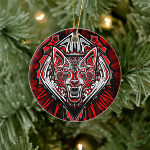 Ornamento De Cerâmica Desenho Totêmico Tribal Haida de Lobo