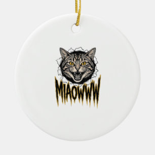 Ornamento De Cerâmica Desenho Vetorial Gato Bravo Gravado Vintage MIAOWW