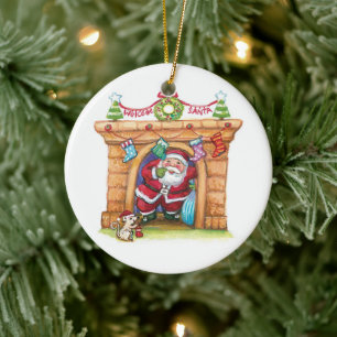 Ornamento De Cerâmica Desenhos animados bonitos Papai Noel alegre que