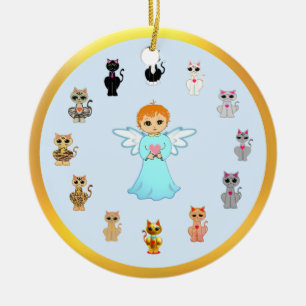 Ornamento De Cerâmica Desenhos animados de anjo fofo e gato