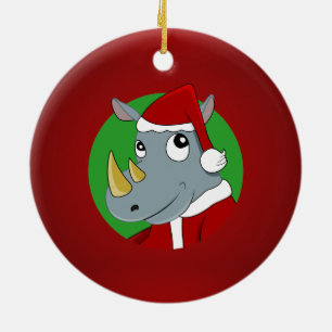 Ornamento De Cerâmica Desenhos animados do rinoceronte do Natal