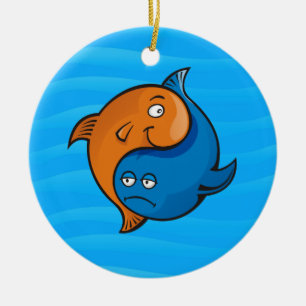 Ornamento De Cerâmica Desenhos animados dos peixes de Yin Yang