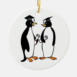 Ornamento De Cerâmica Desenhos animados dos pinguins da graduação