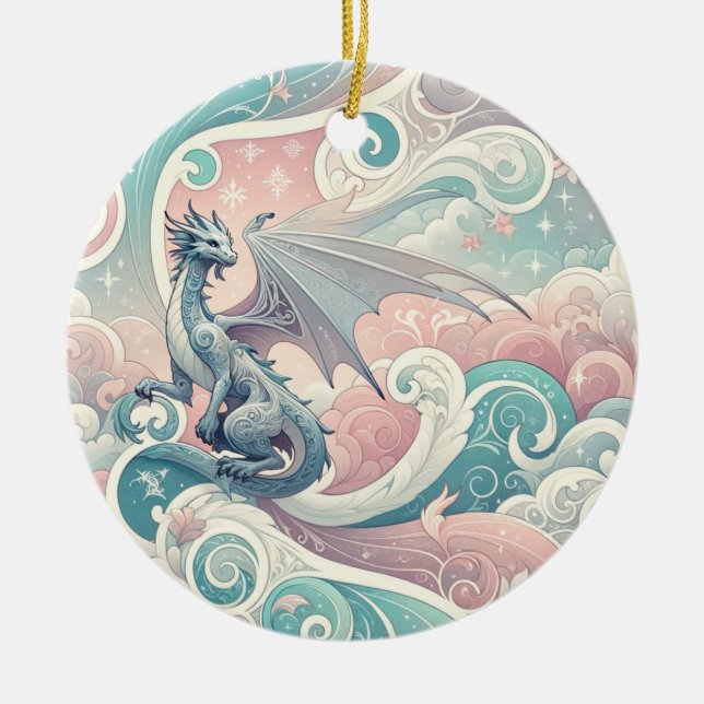 Ornamento De Cerâmica Desenhos Whimsical: Fantasia Pastel Dragon (Frente)