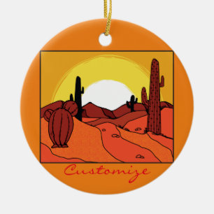 Ornamento De Cerâmica Desert Cactus Sunset Thunder_Cove