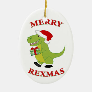 Ornamento De Cerâmica Design alegre do dinossauro de Rexmas T-Res