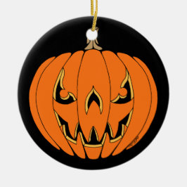 Ornamento De Cerâmica Design Assustador de Jack-o'-Lantern de Halloween