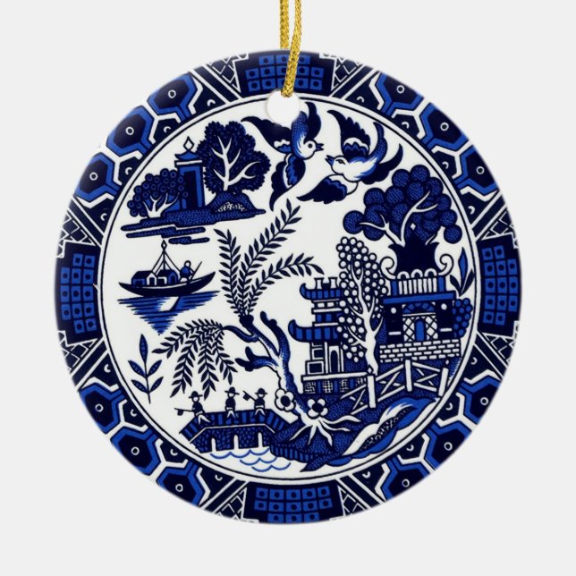 Ornamento De Cerâmica Design azul clássico de China do salgueiro (Frente)