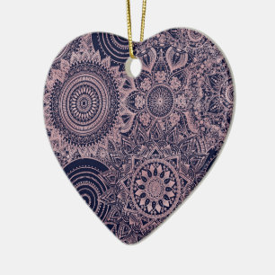 Ornamento De Cerâmica Design Azul de Coleção Mandala Dourada