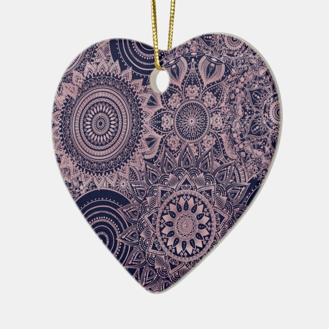 Ornamento De Cerâmica Design Azul de Coleção Mandala Dourada (Esquerda)