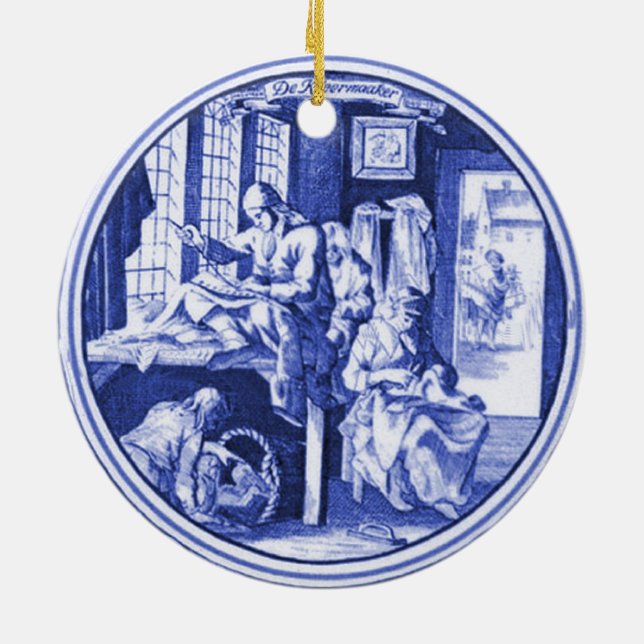 Ornamento De Cerâmica Design azul holandês do azulejo de Delft do (Traseira)