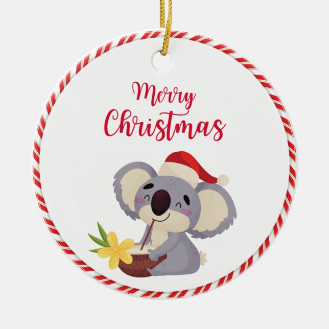 Ornamento De Cerâmica Design Bebendo de Koala de Natal australiano (Frente)