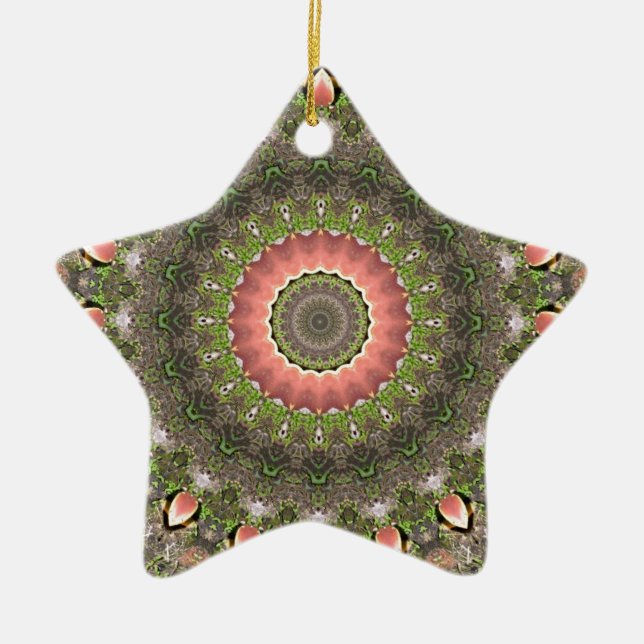 Ornamento De Cerâmica Design cor-de-rosa & verde da mandala (Frente)