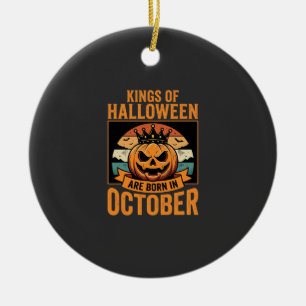 Ornamento De Cerâmica Design de Aniversário do Rei da Abóbora de Hallowe