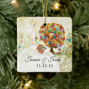 Ornamento De Cerâmica Design de árvore de natal de 1 rua de Blonde Birde