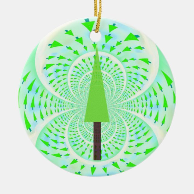 Ornamento De Cerâmica Design de Árvore Verde Fractal Moderna (Frente)