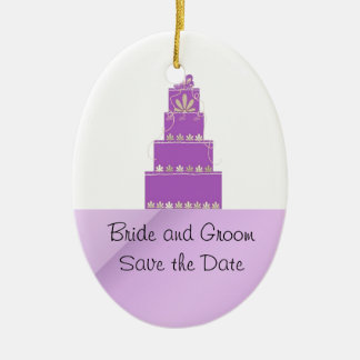 Ornamento De Cerâmica Design de Bolo de Casamento Roxo e Lilás