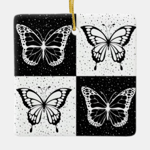 Ornamento De Cerâmica Design de borboleta branca-preta com controlo