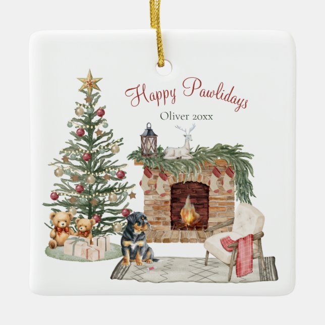 Ornamento De Cerâmica Design de Cachorro Feliz para o Pawlidays - Rottwe (Frente)
