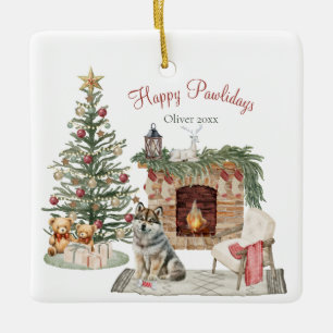 Ornamento De Cerâmica Design de Cachorro Feliz Pawlidays - Rouco