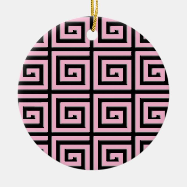 Ornamento De Cerâmica Design de chave grega - rosa e preto (Frente)
