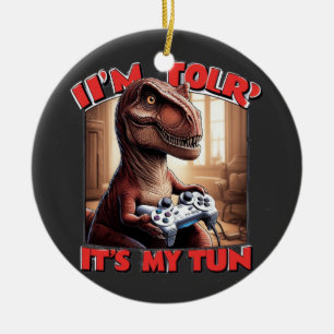 Ornamento De Cerâmica Design de Citação de Gamer T-Rex Engraçado