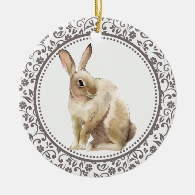 Ornamento De Cerâmica Design de coelho de Páscoa personalizado (Frente)