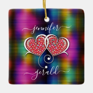 Ornamento De Cerâmica Design de Corações Interbloqueados Elegantes do na