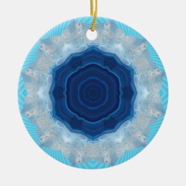 Ornamento De Cerâmica Design de Cristal Azul Agate! (Frente)