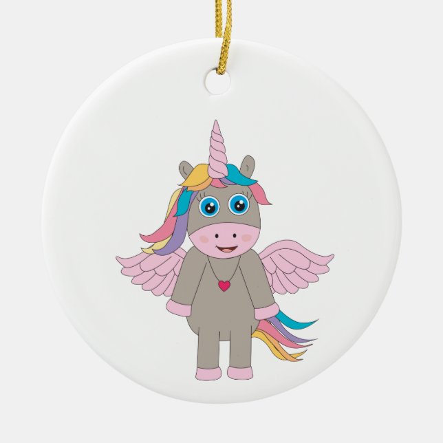 Ornamento De Cerâmica Design de Cute Rainbow Unicorn (Frente)