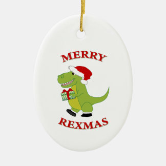 Ornamento De Cerâmica design de dinossauro T-Rex feliz de Rexmas de