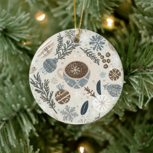 Ornamento De Cerâmica Design de Férias Cacau Quente & Flocos de Neve