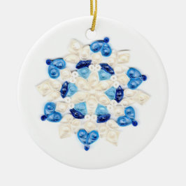 Ornamento De Cerâmica Design de Floco de Neve Branco e Azul Inchado