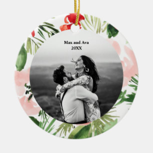 Ornamento De Cerâmica Design de foto de Natal da Watercolor Flower