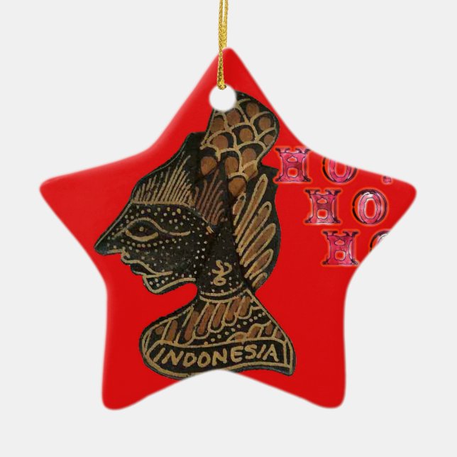 Ornamento De Cerâmica Design de Hohoho na canvas Vermelha da Indonésia S (Frente)