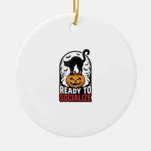 Ornamento De Cerâmica Design de Humor de Gato Assustador de Halloween So