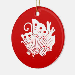 Ornamento De Cerâmica Design de Kamon Japonês com Borboleta Asiática