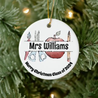 Ornamento De Cerâmica Design de Lápis e Tesoura de Maçã - Presente para