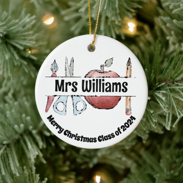 Ornamento De Cerâmica Design de Lápis e Tesoura de Maçã - Presente para  (Árvore)