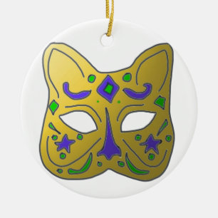Ornamento De Cerâmica Design de máscara de gato veneziana amarela