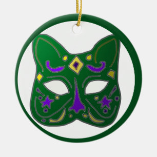 Ornamento De Cerâmica Design de máscara de gato veneziana verde