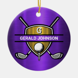 Ornamento De Cerâmica Design de Monograma do escudo Dourado Elegante