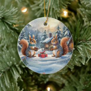 Ornamento De Cerâmica Design de Natal De Esquilo Por Rich AMeN Gill
