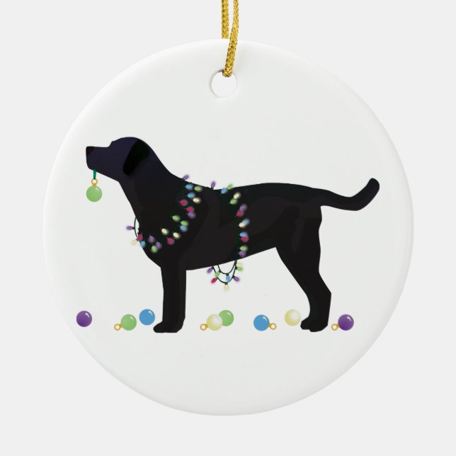 Ornamento De Cerâmica Design de Natal Merry Black Lab (Frente)