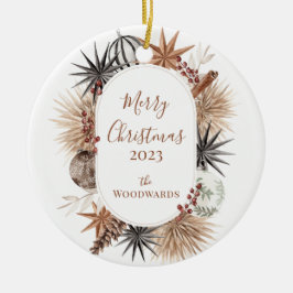 Ornamento De Cerâmica Design de Natal Rustic com Nome da Família
