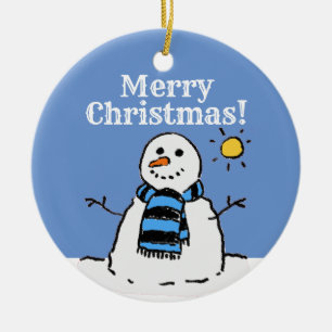 Ornamento De Cerâmica Design de Natal Snowman com uma Cera de Natal Feli
