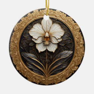 Ornamento De Cerâmica Design de Orquídea Dourada Elegante