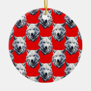 Ornamento De Cerâmica Design de padrão de cabeça de lobo branco - Vermel